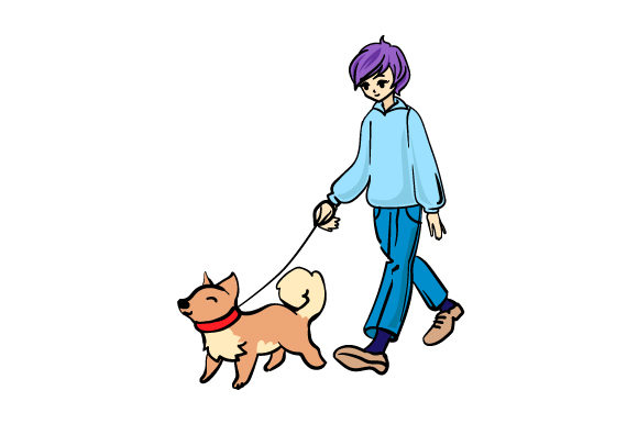 Anime Boy Walking a Dog