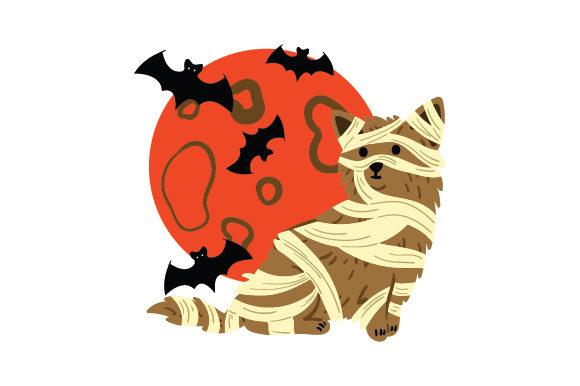 Halloween Mummy Dog with a Red Full Moon