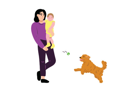 Mother Giving Her Dog a Ball